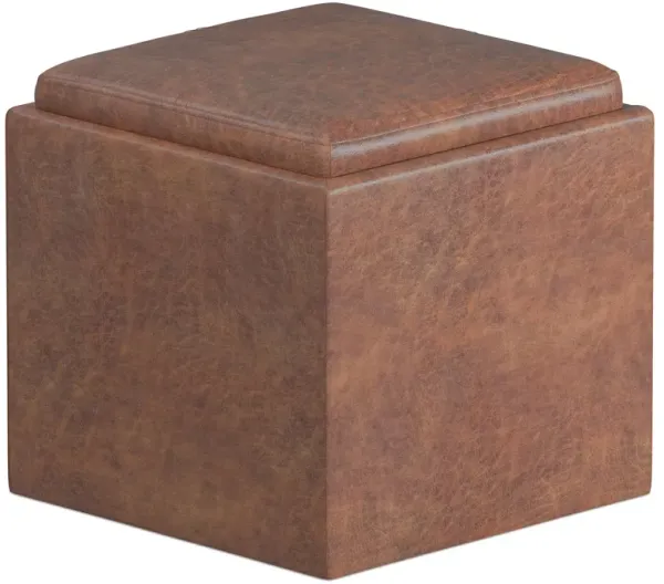 Rockwood Cube Storage Ottoman in Distressed Vegan Leather