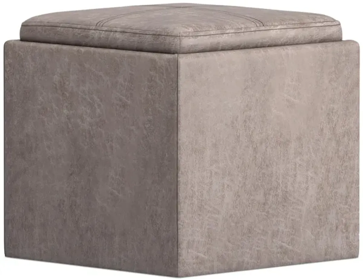 Rockwood Cube Storage Ottoman in Distressed Vegan Leather