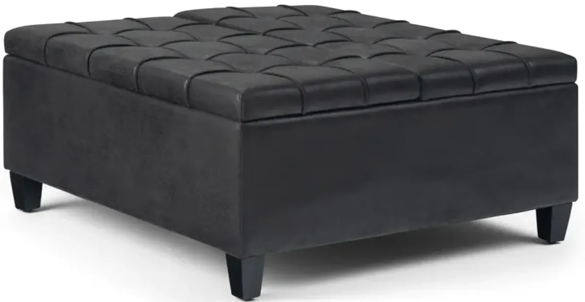 Harrison Coffee Table Ottoman in Distressed Vegan Leather