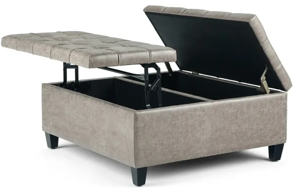 Harrison Coffee Table Ottoman in Distressed Vegan Leather