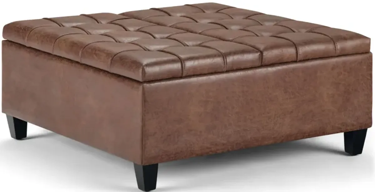 Harrison Coffee Table Ottoman in Distressed Vegan Leather