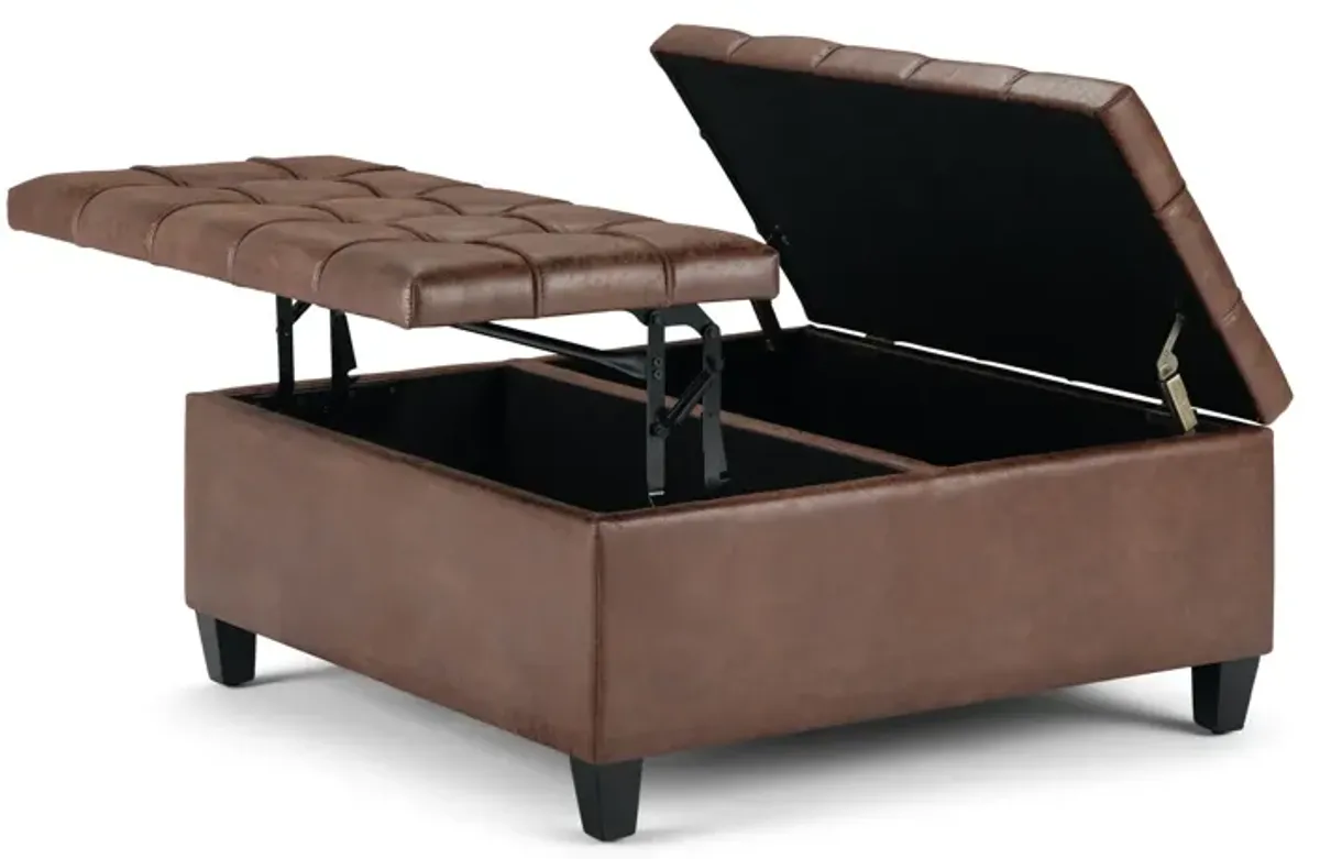 Harrison Coffee Table Ottoman in Distressed Vegan Leather