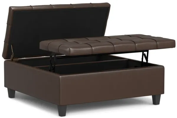 Harrison Large Square Coffee Table Storage Ottoman in Vegan Leather