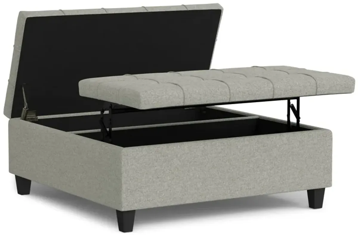 Harrison Large Square Coffee Table Storage Ottoman in Linen