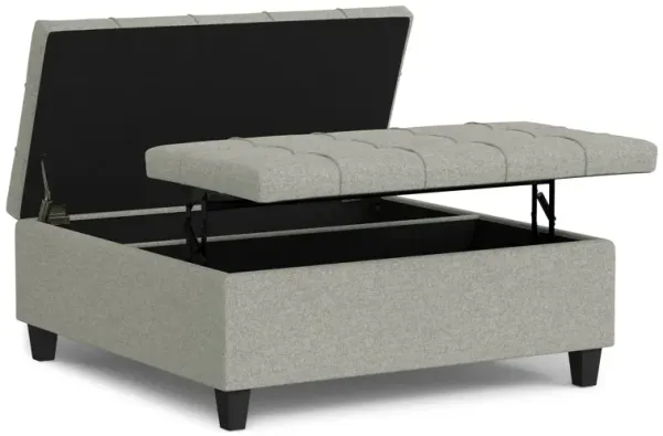 Harrison Large Square Coffee Table Storage Ottoman in Linen