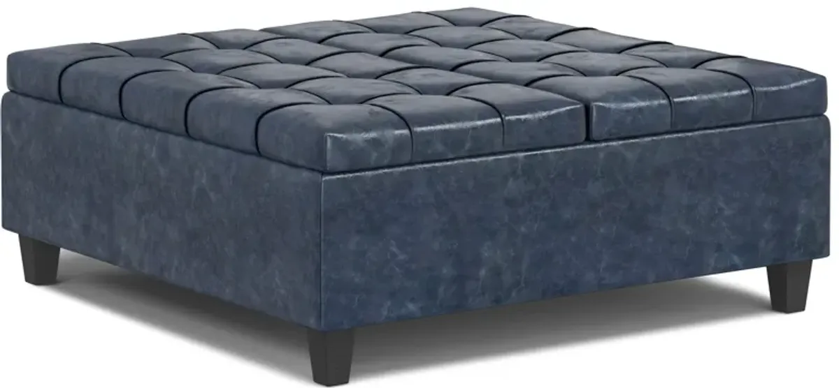 Harrison Large Square Coffee Table Storage Ottoman in Vegan Leather