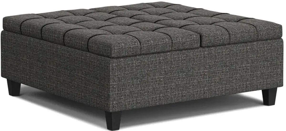 Harrison Large Square Coffee Table Storage Ottoman in Tweed Style Fabric