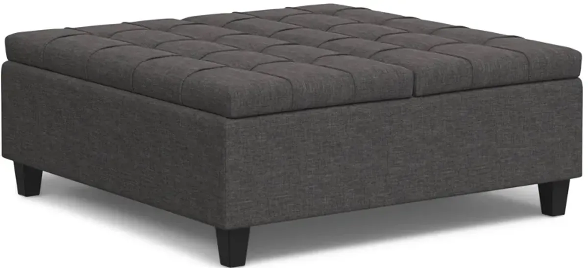 Harrison Large Square Coffee Table Storage Ottoman in Linen