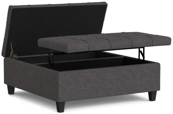 Harrison Large Square Coffee Table Storage Ottoman in Linen