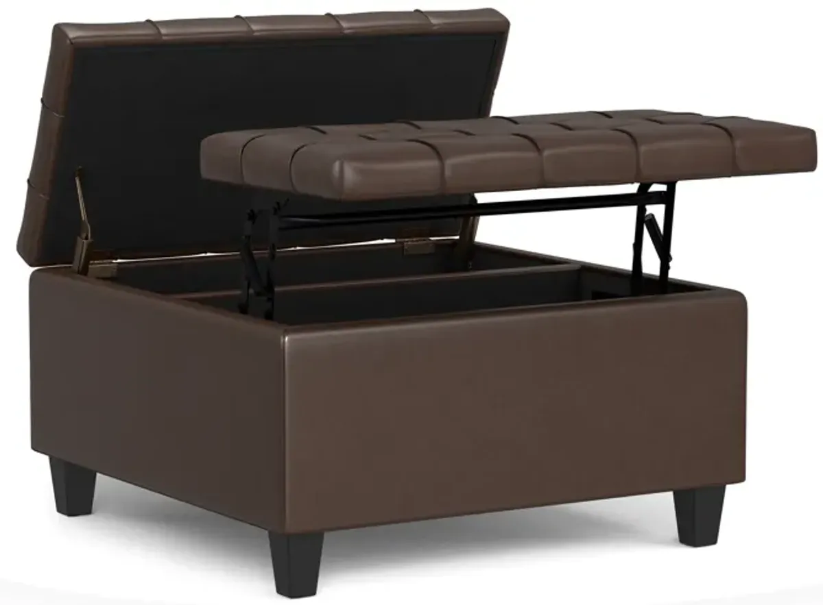 Harrison Small Square Coffee Table Storage Ottoman in Vegan Leather