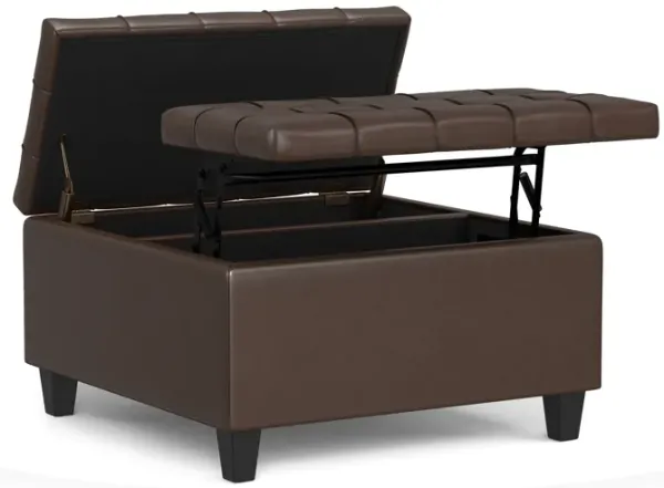 Harrison Small Square Coffee Table Storage Ottoman in Vegan Leather