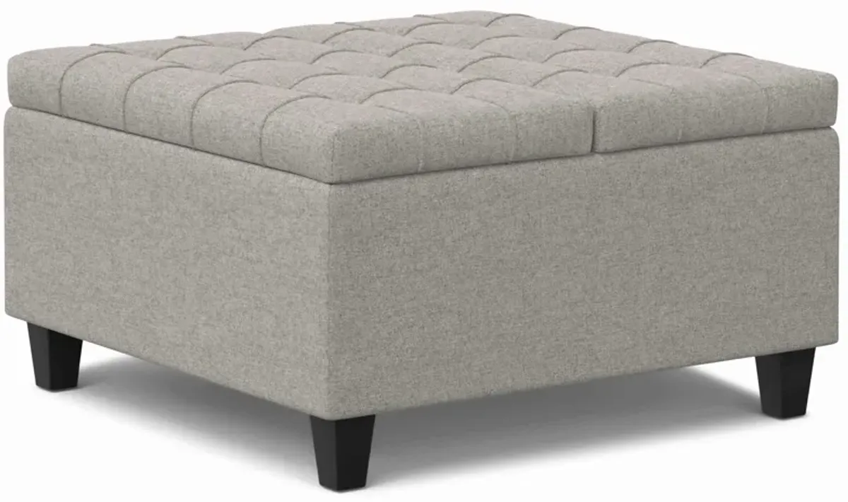 Harrison Small Square Coffee Table Storage Ottoman in Linen