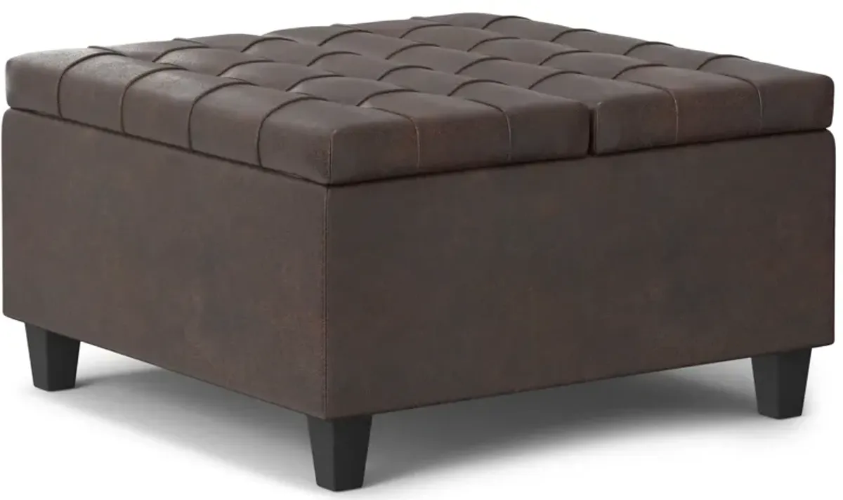 Harrison Small Square Coffee Table Storage Ottoman in Distressed Vegan Leather