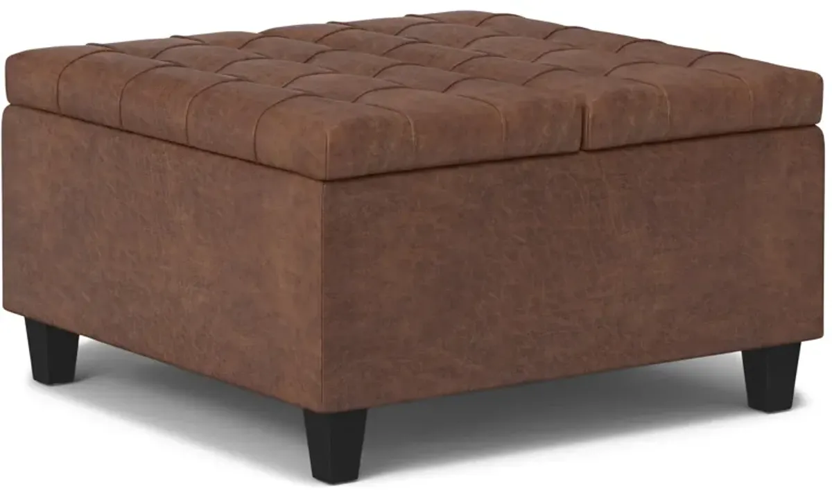 Harrison Small Square Coffee Table Storage Ottoman in Distressed Vegan Leather
