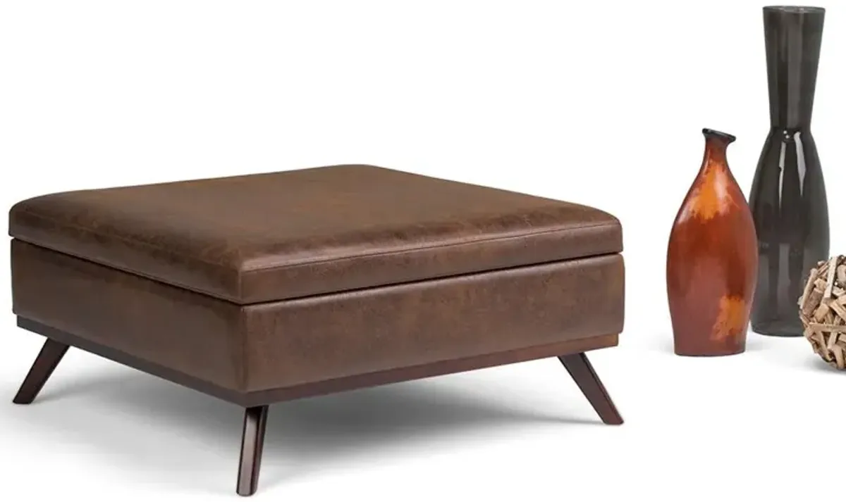 Owen Medium Square Table Ottoman in Distressed Vegan Leather
