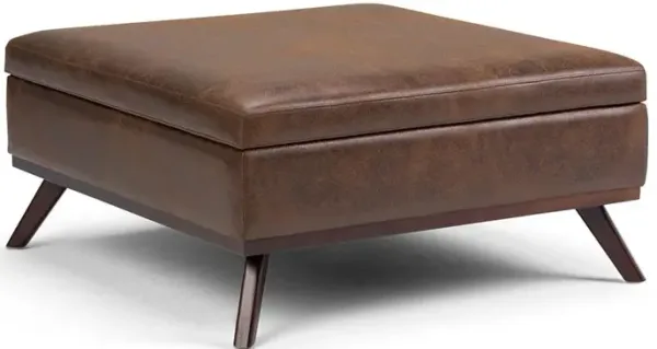 Owen Medium Square Table Ottoman in Distressed Vegan Leather