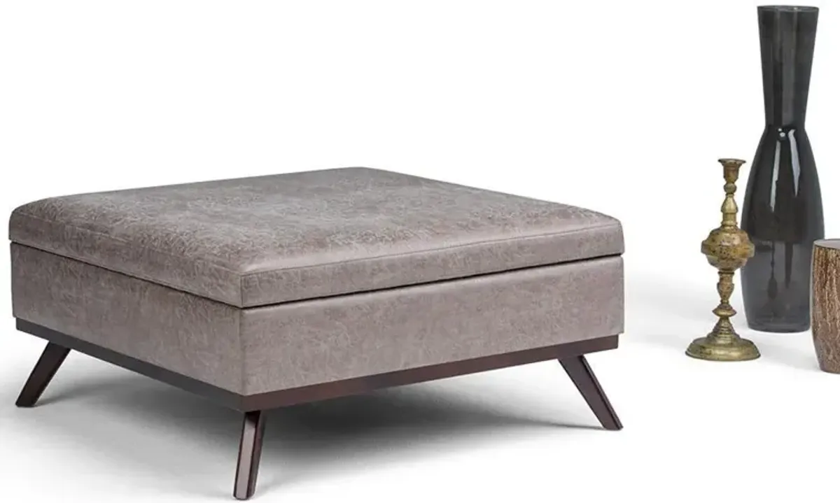 Owen Medium Square Table Ottoman in Distressed Vegan Leather