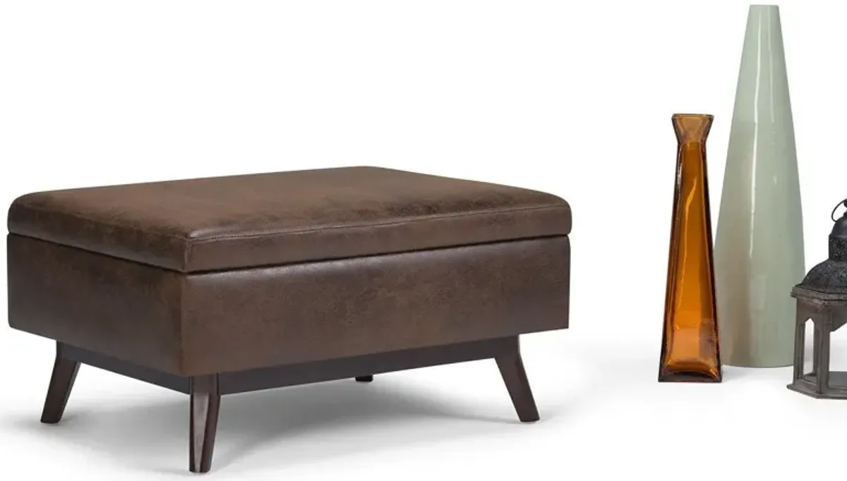 Owen Small Coffee Table Ottoman in Distressed Vegan Leather