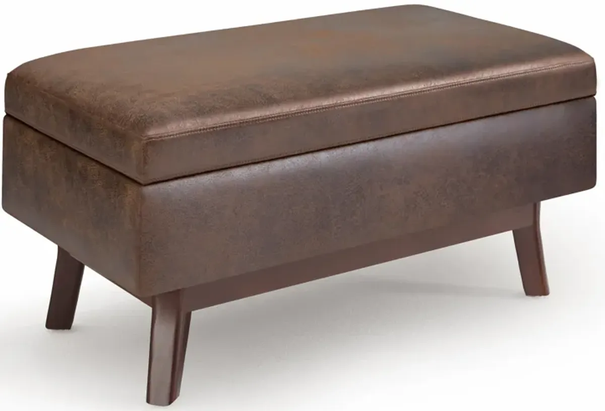 Owen Small Rectangular Storage Ottoman in Distressed Vegan Leather