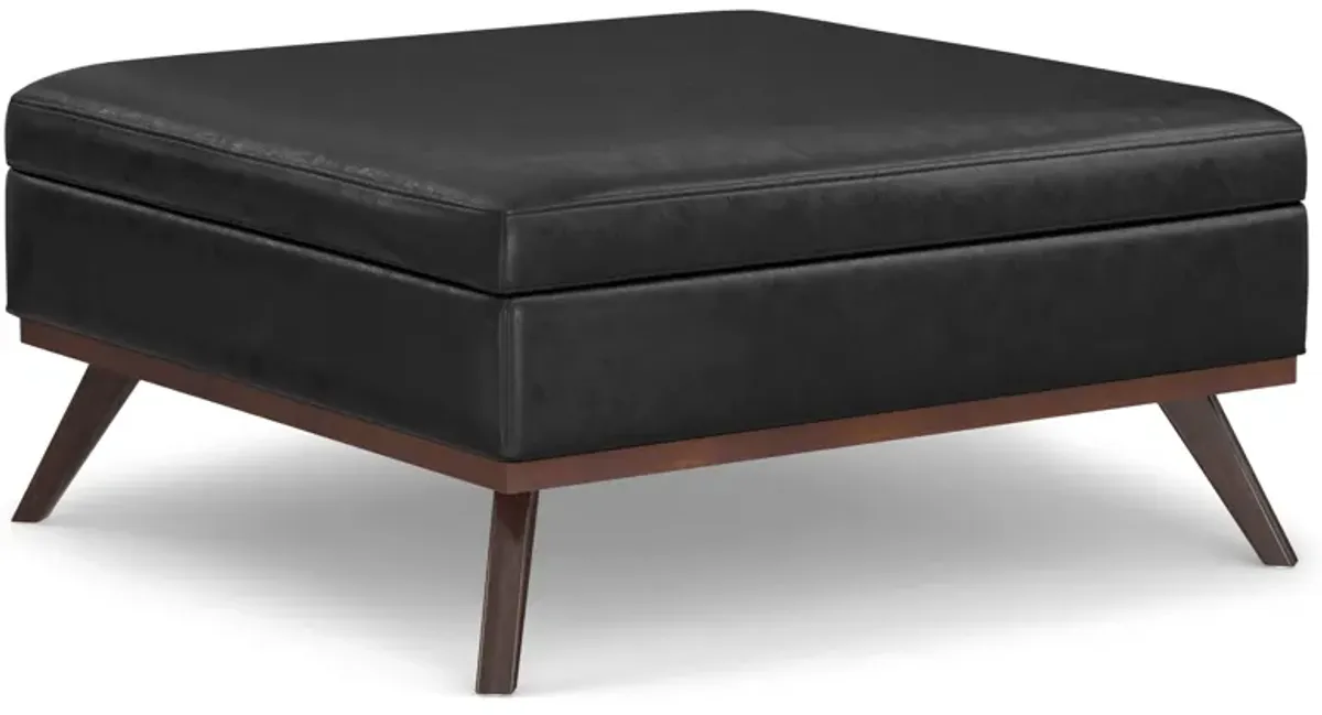 Owen XL Square Coffee Table Storage Ottoman in Distressed Vegan Leather