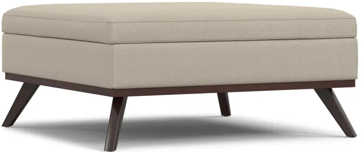 Owen XL Square Coffee Table Storage Ottoman in Linen Style Fabric