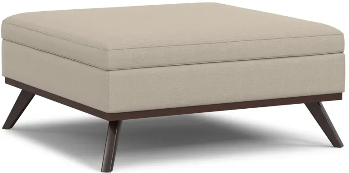 Owen XL Square Coffee Table Storage Ottoman in Linen Style Fabric