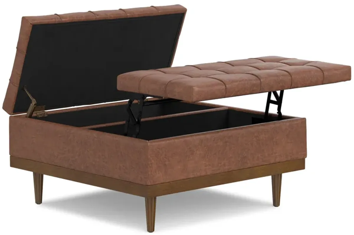 Mariah Lift Top Table Storage Ottoman in Distressed Vegan Leather