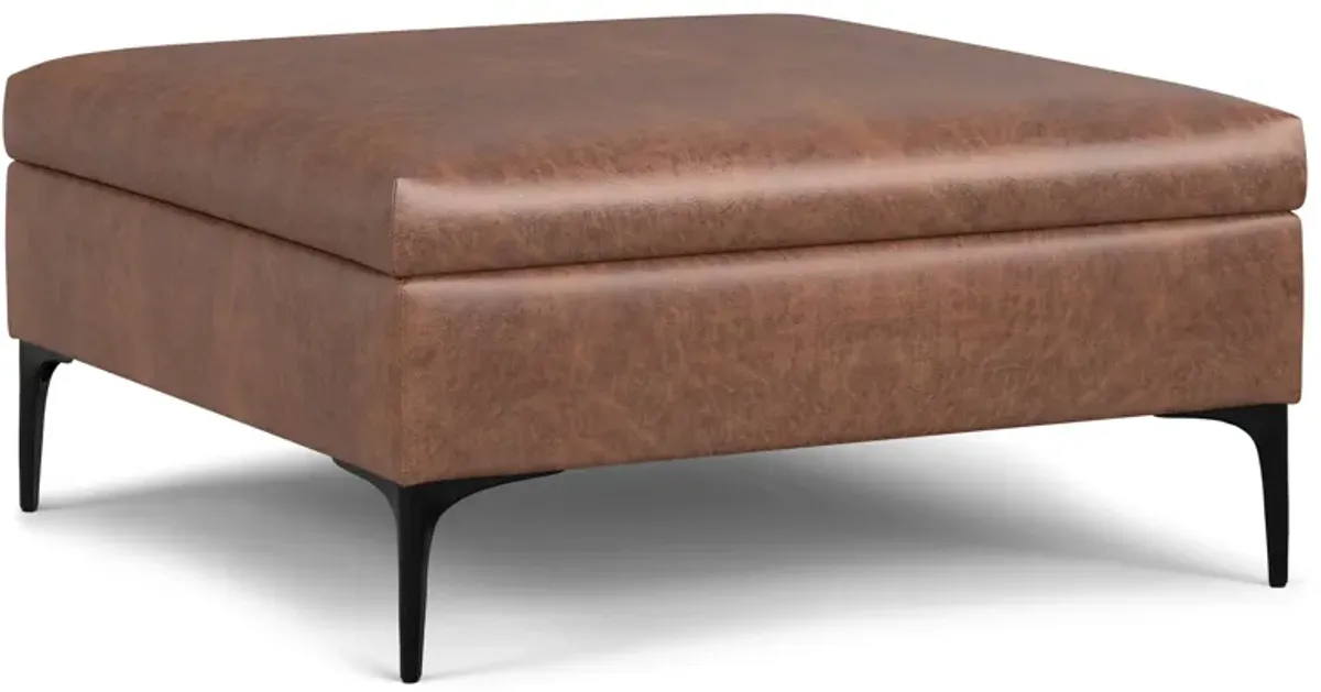 Rebecca Coffee Table Storage Ottoman with Lift Up Lid in Distressed Vegan Leather