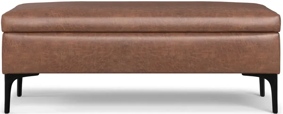 Rebecca Large Coffee Table Storage Ottoman with Lift up Lid in Distressed Vegan Leather