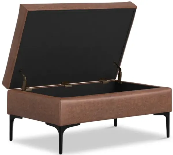 Rebecca Rectangular Coffee Table Storage Ottoman with Lift Up in Distressed Vegan Leather