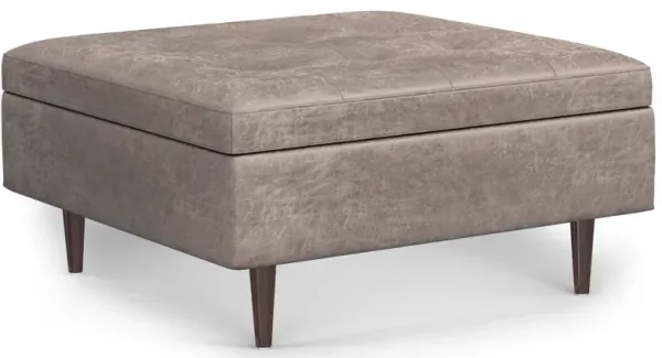 Shay Mid Century Large Square Coffee Table Storage Ottoman in Distressed Grey Taupe
