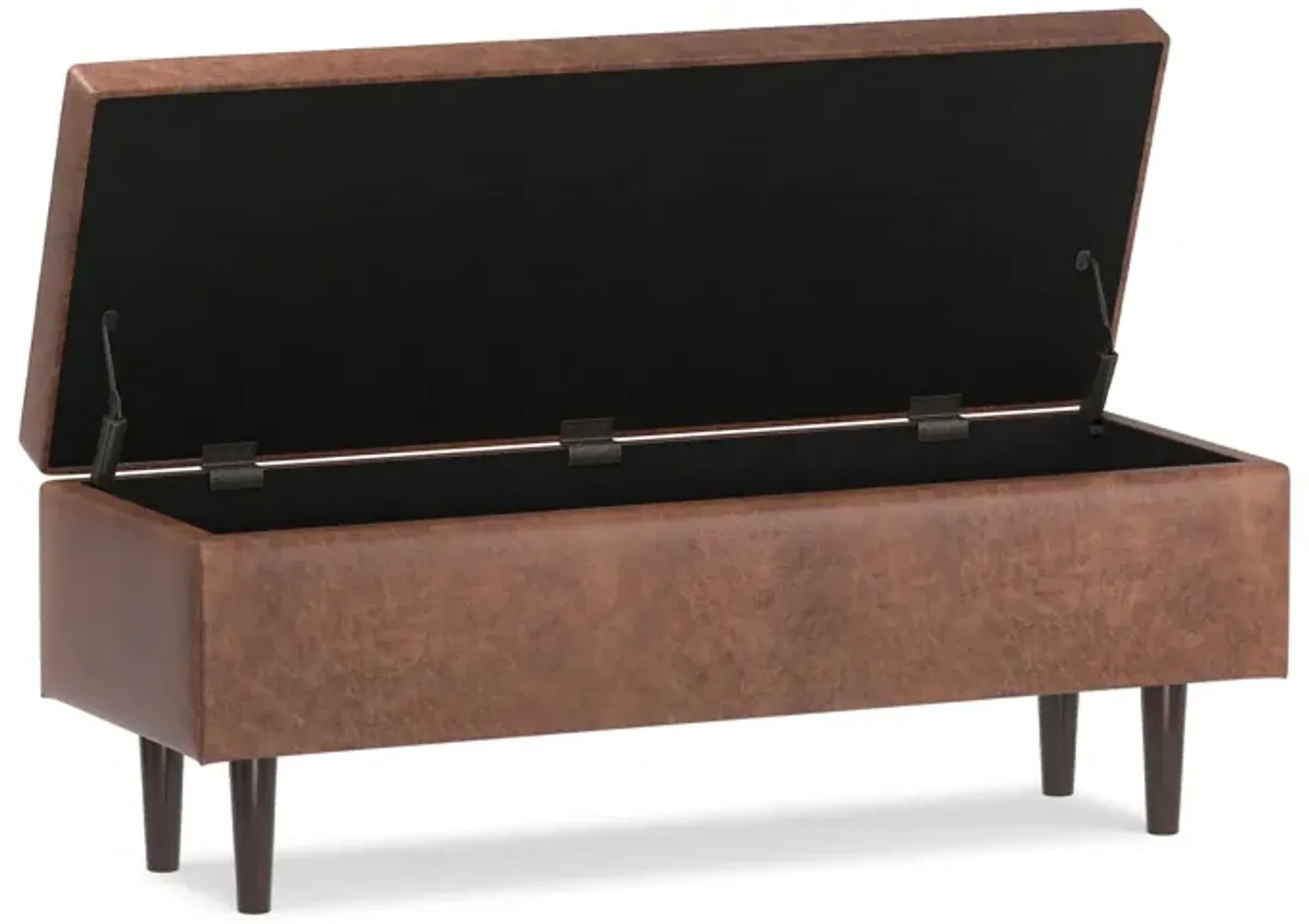 Shay Mid Century Rectangular Storage Ottoman in Distressed Saddle Brown