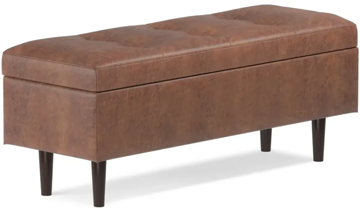 Shay Mid Century Rectangular Storage Ottoman in Distressed Saddle Brown
