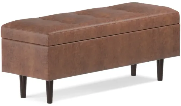 Shay Mid Century Rectangular Storage Ottoman in Distressed Saddle Brown