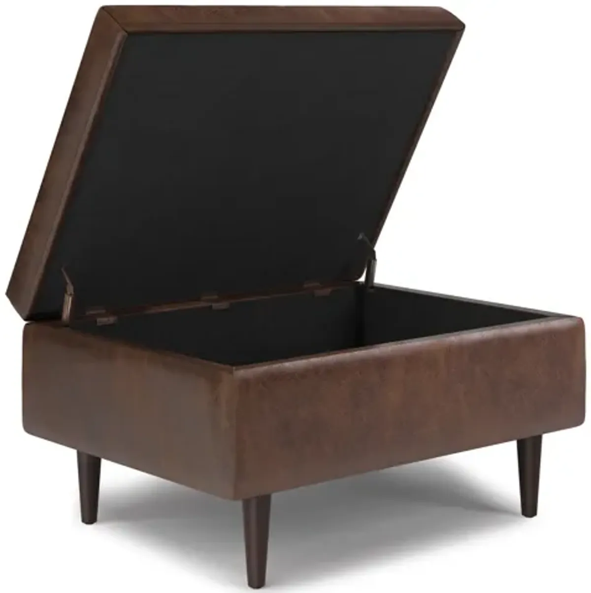 Shay Mid Century Small Coffee Table Storage Ottoman in Distressed Vegan Leather