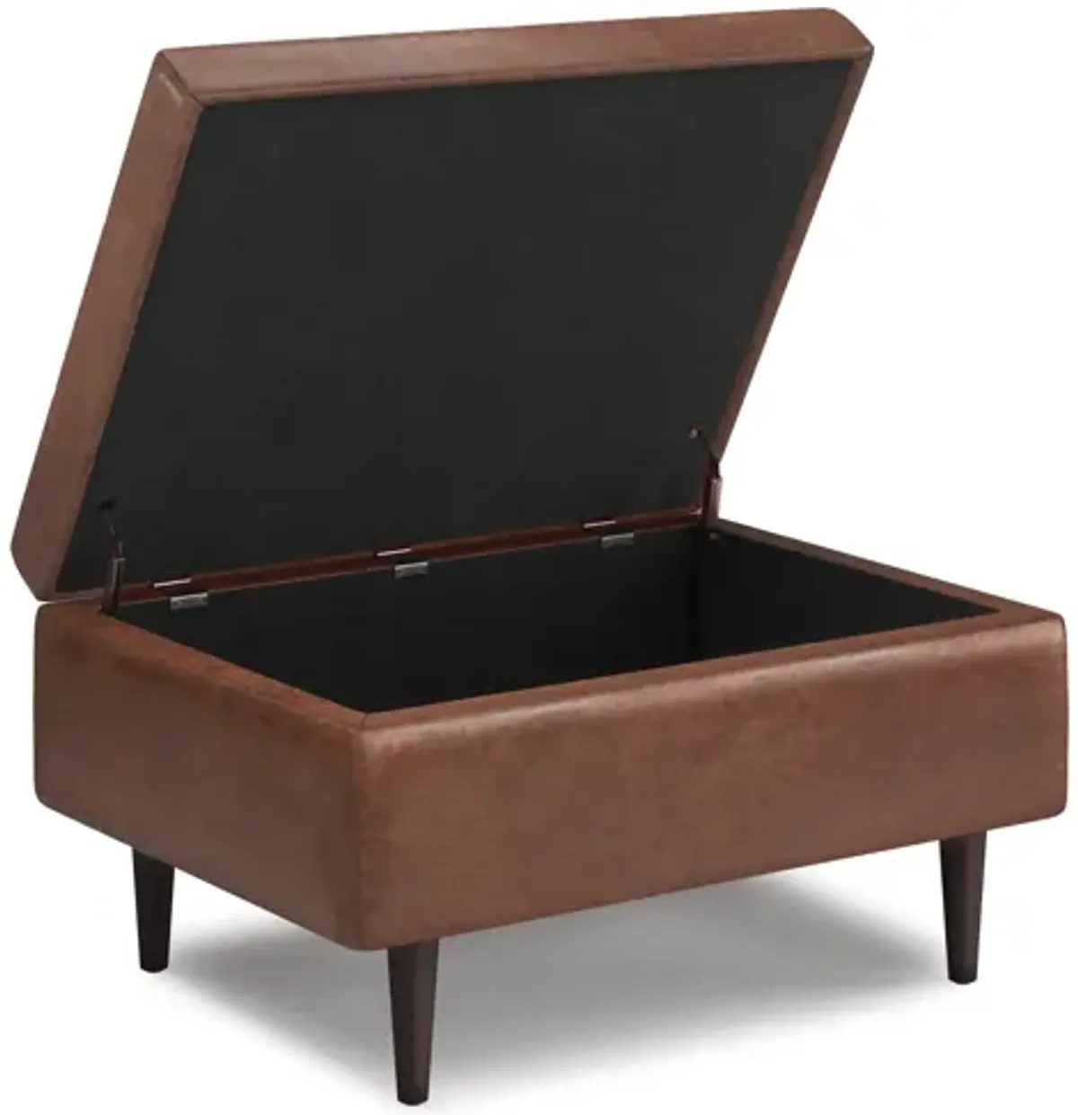 Shay Mid Century Small Coffee Table Storage Ottoman in Distressed Vegan Leather