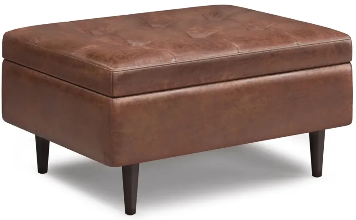 Shay Mid Century Small Coffee Table Storage Ottoman in Distressed Vegan Leather