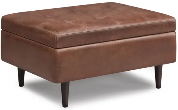 Shay Mid Century Small Coffee Table Storage Ottoman in Distressed Vegan Leather