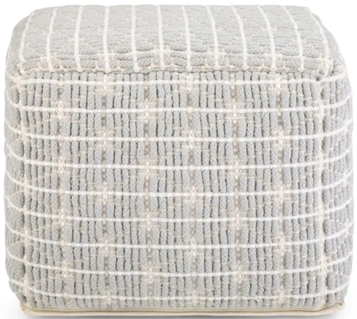 Noreen Square Pouf in Light Blue and White