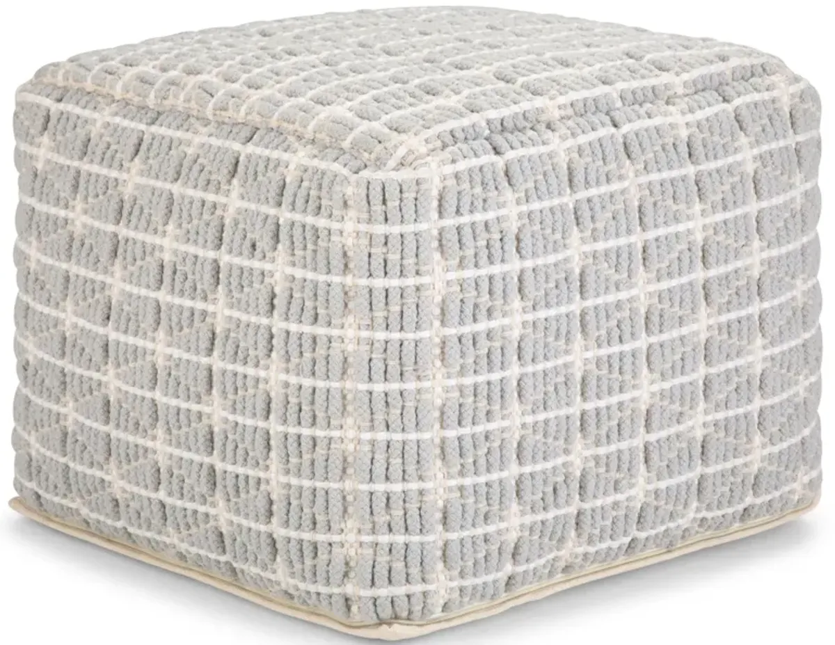 Noreen Square Pouf in Light Blue and White