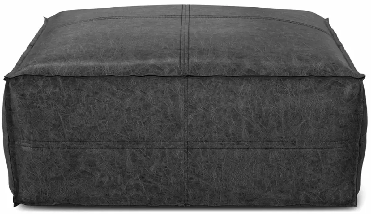 Brody Large Square Coffee Table Pouf in Distressed Vegan Leather