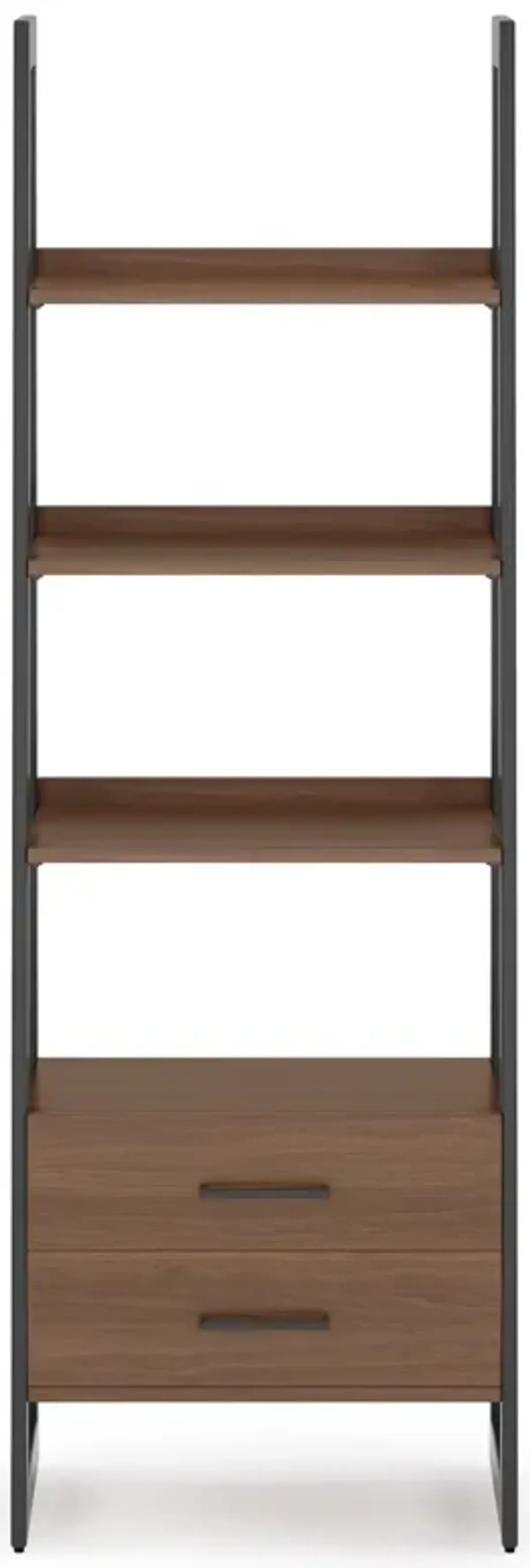 Sawhorse Solid Walnut Veneer and Metal Ladder Shelf with Storage