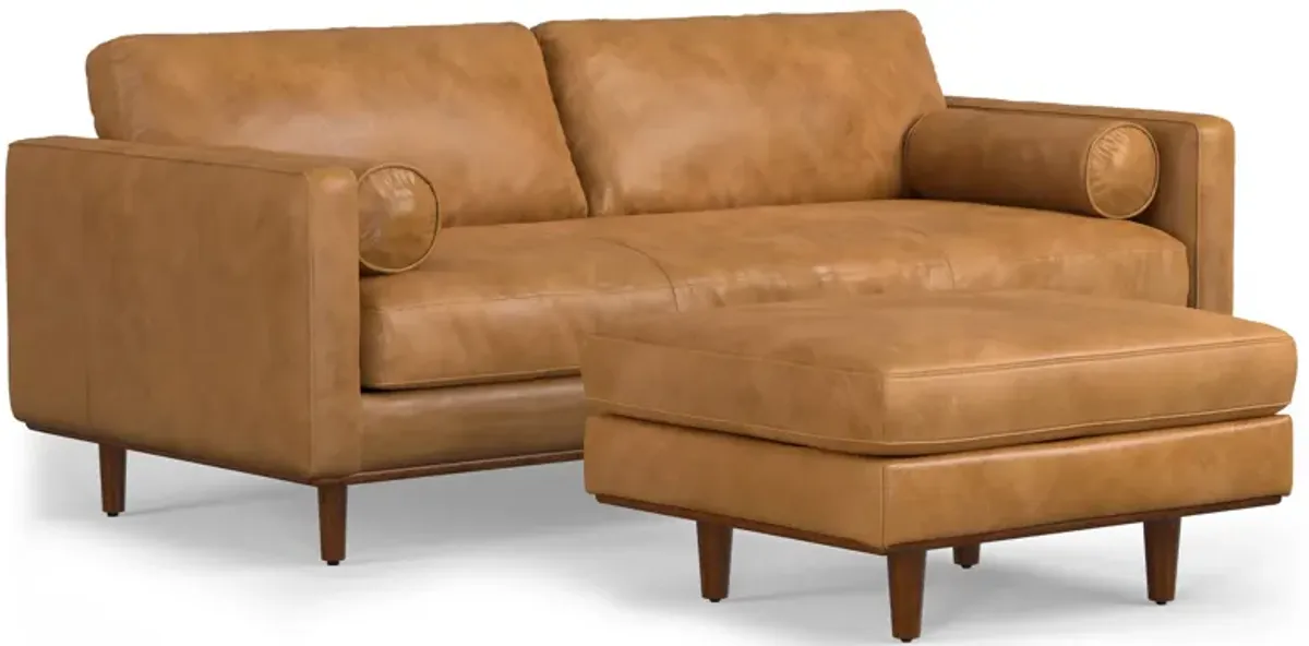 Morrison 89-inch Sofa and Ottoman Set in Genuine Leather