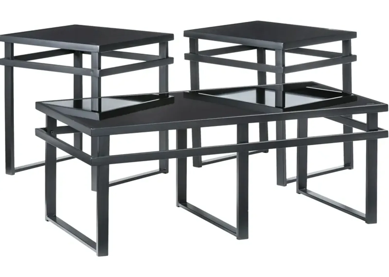 Ashley Furniture | Laney Glass Set of 3 Coffee Tables | Black/Gray