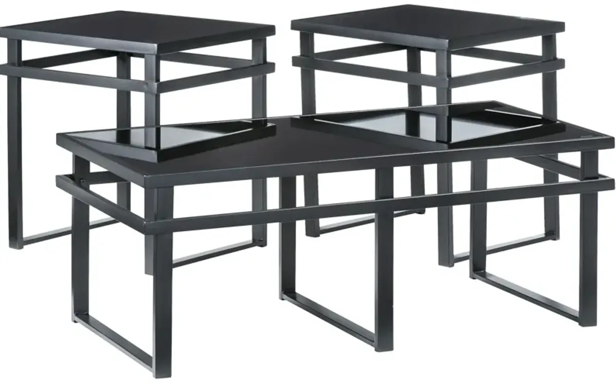 Ashley Furniture | Laney Glass Set of 3 Coffee Tables | Black/Gray