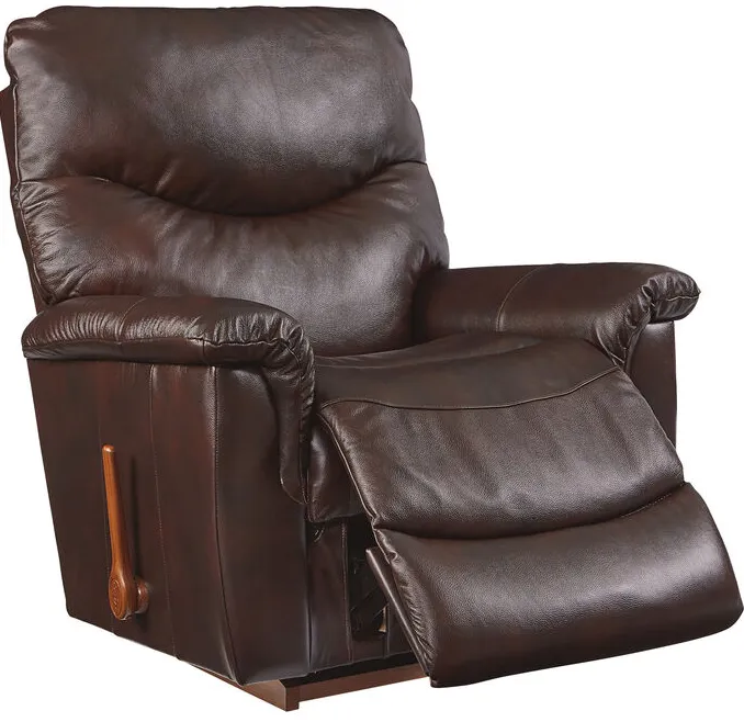 James Walnut Leather Rocker Recliner Chair