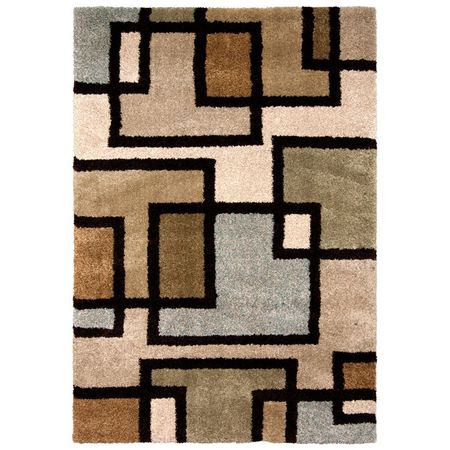 Wild Weave Huffing Tan and Blue Blocks 5 x 8 Area Rug