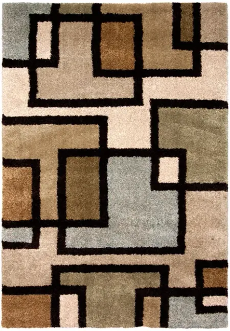Wild Weave Huffing Tan and Blue Blocks 5 x 8 Area Rug