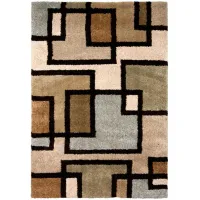 Wild Weave Huffing Tan and Blue Blocks 8 x 11 Area Rug
