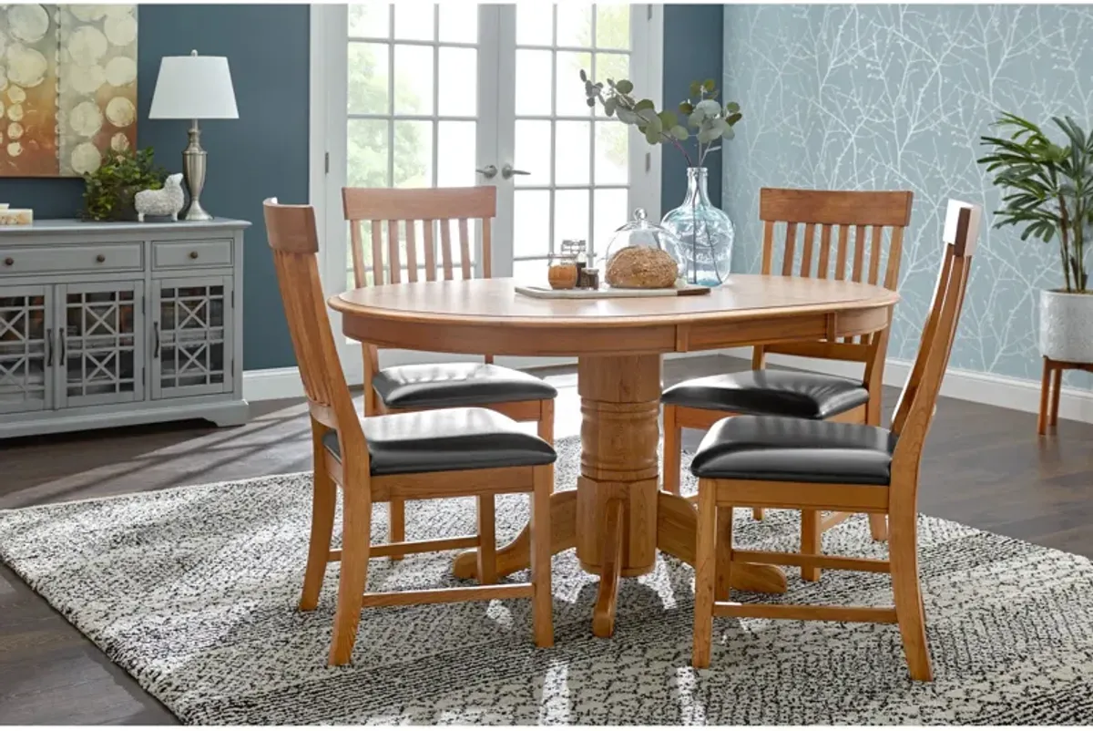 | Jefferson 5 Piece Slat Back Pedestal Dining Set | Chestnut